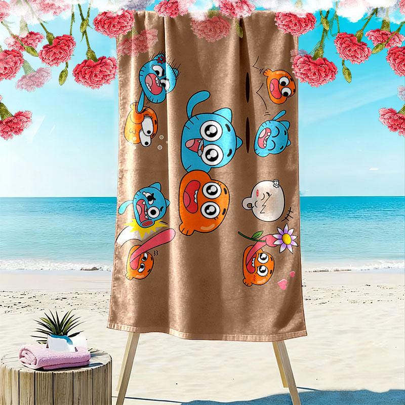 Gumball Cartoon Print Beach Towel, Large Soft Quick Dry Towel for Beach Camping Swimming