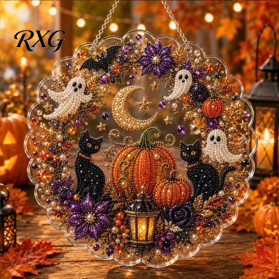 Halloween Party Supplies Hanging Ornament, 2D Flat Acrylic Pendant, Ghost Skull Pendant for Home Decoration Witch Indoor Outdoor Window Door