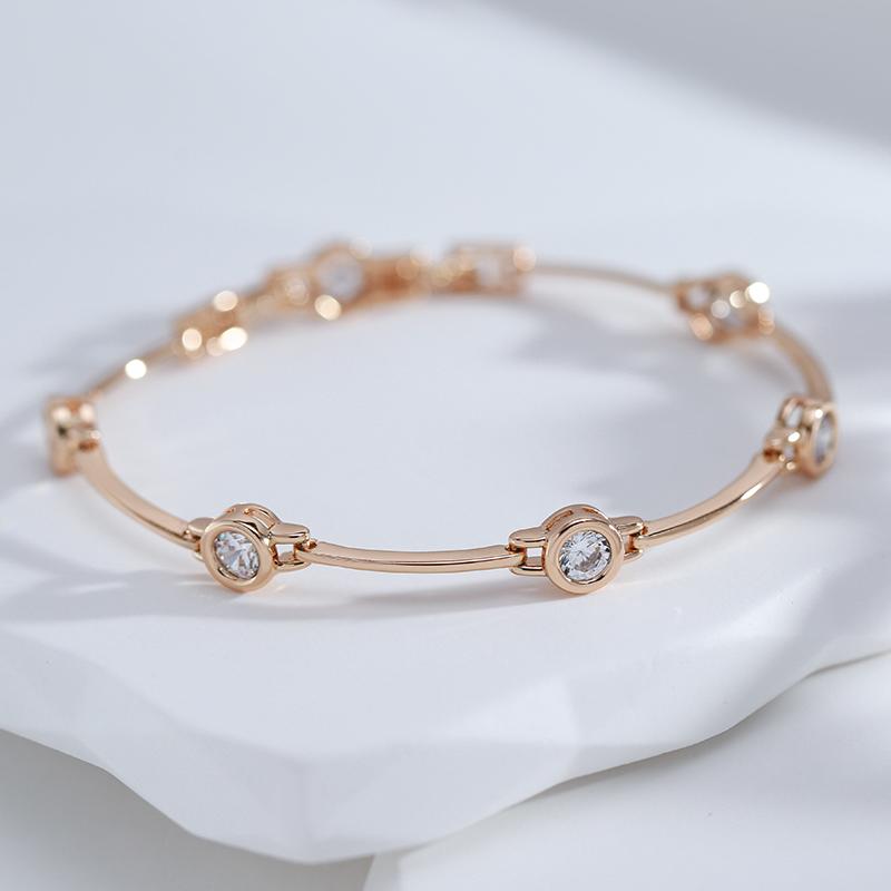 Круглые белые циркониевые позолоченные тонкие браслеты, гладкие модные женские браслеты, аксессуары для свадебной вечеринки