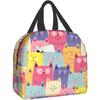 Colorful Cute Cat Printed Lunch Bags For Women Portable Cooler Tote Bag Large Reusable Insulated Lunch Box For Travel Work