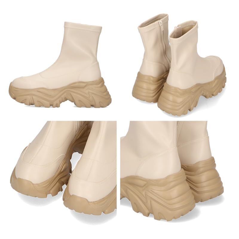 Fashion Short Thick Style Sneaker Stretch Side BLACK [Oriental Traffic] Boots, Boots, Sole, Enhancement, Lightweight, Sole, Material, Soft, Zipper,