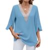 Женская весенне-летняя новая однотонная блузка из шифона с V-образным вырезом и рукавами средней длины