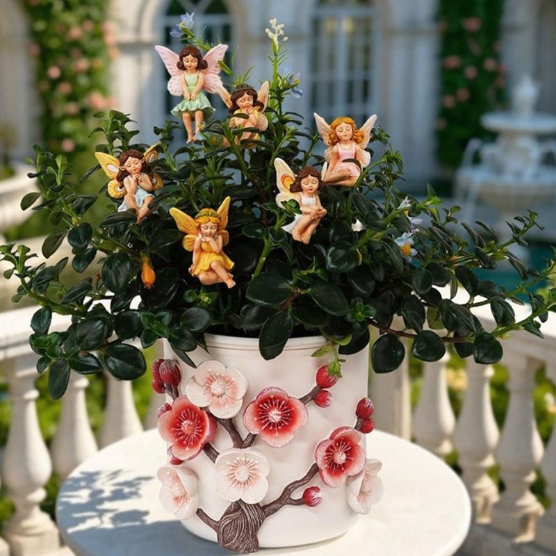 6pack Weatherproofed Resins Figurines Outdoor Fairies Garden Resin Crafts Sculptures for Outdoor Display