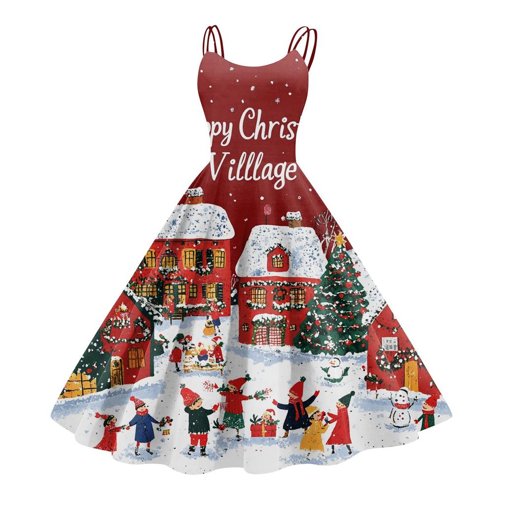 Women's Fashion Christmas  Printed Sexy Strapless Gothic Cocktail Dress Punk, Vintage Dress.