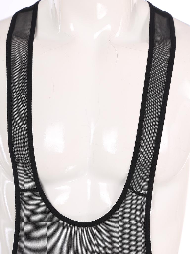 Men's Suspender Wrestling Singlet Leotard Bodysuit Jockstrap One Piece Deep U Neck Jumpsuit