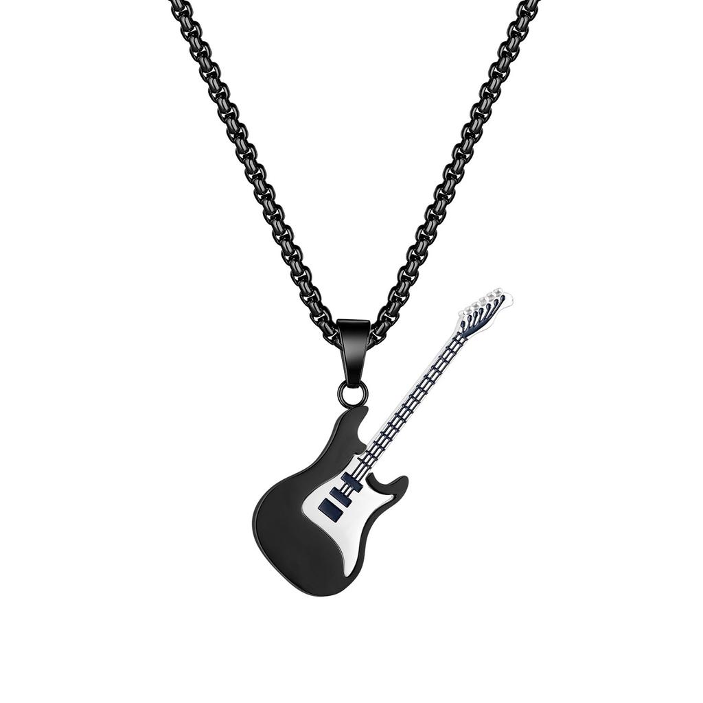 Ornament Personality Fashion European and American Hip Hop Stainless Steel Guitar Pendant Street Classic Trendy Men's Titanium Steel Necklace