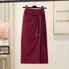 Spring Summer Women's Clothing Solid Color High Waist Elastic Sashes Bandage Bag Hip Straight Classic All-match Knee Skirts