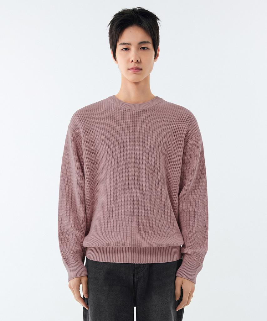 MUSINSA STANDARD Cotton Ribbed Crew Neck Knit [Desert Pink]