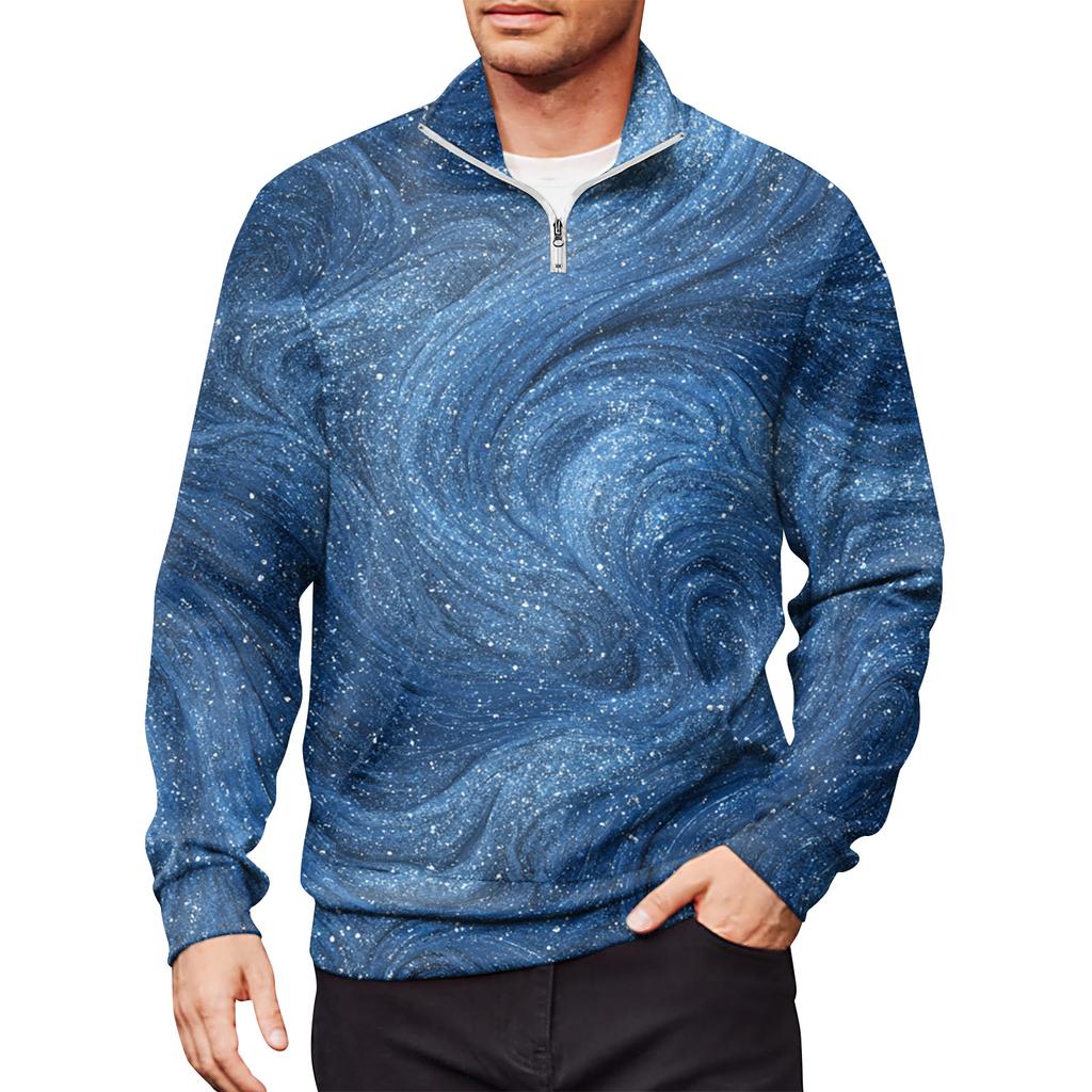 Мужской свободный повседневный свитшот на молнии 1/4, модный топ с длинным рукавом и принтом, с карманами