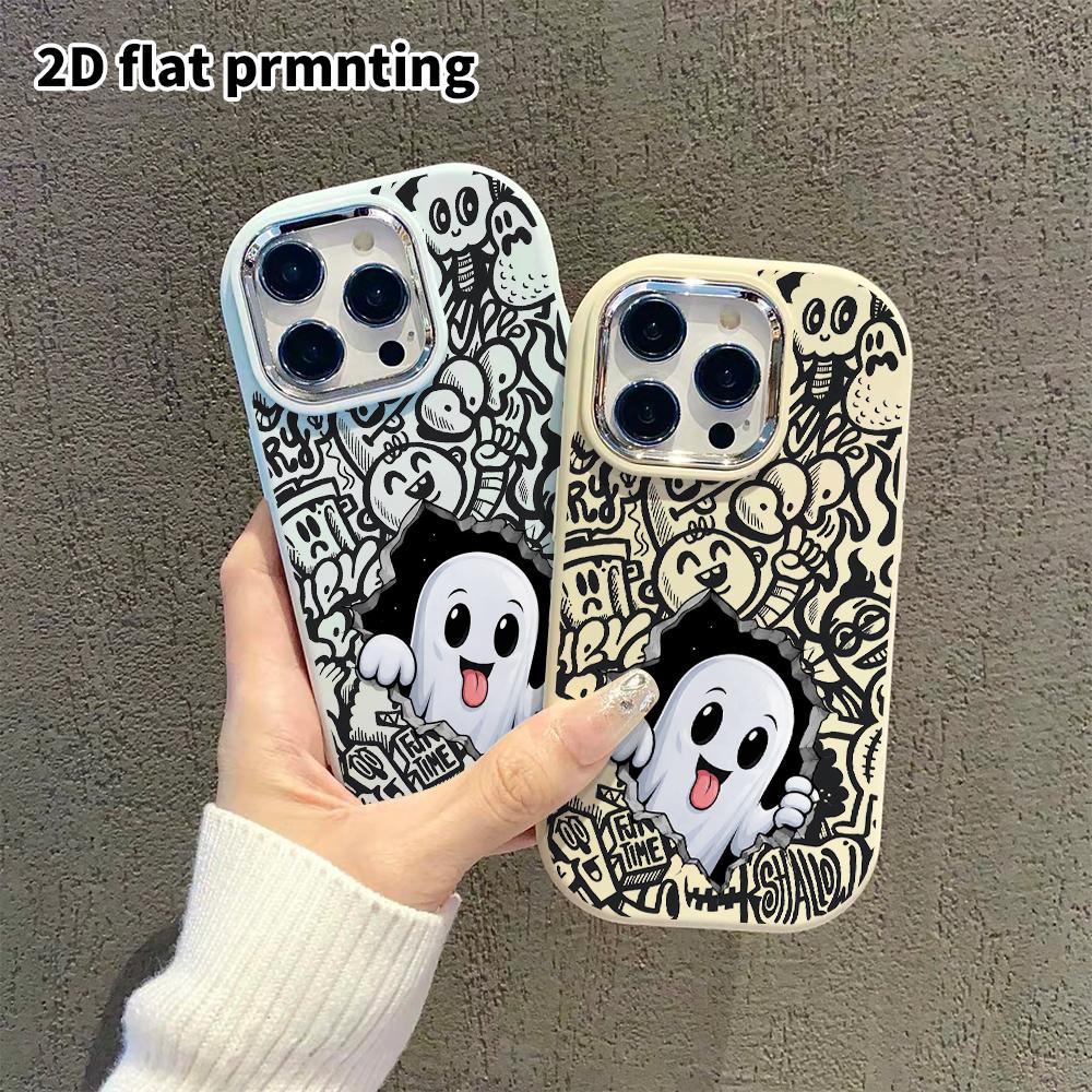 Чехол для телефона: 2D плоский дизайн, подходящий для защитного чехла iPhone 18 17 16 15 14 13 Pro, стиль для пары, маленький призрак, подарки на Рождество и Хэллоуин