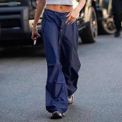 Модные свободные женские брюки-карго на шнурке, новая уличная одежда, элегантные повседневные длинные брюки, женские весенне-летние карманы с карманами, синие брюки 729