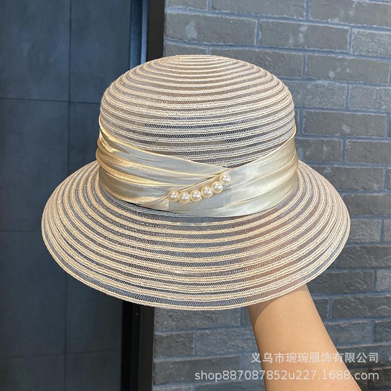 Летняя Новая Прозрачная Универсальная Панама Детская Жемчужная Цепочка Солнцезащитная Шляпа Повседневная Французская Пляжная Шляпа Топ