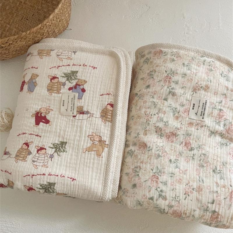 Двусторонний принт Хлопковое одеяло с крючком и фестончатым краем Универсальное двухслойное одеяло Теплое для младенцев и взрослых