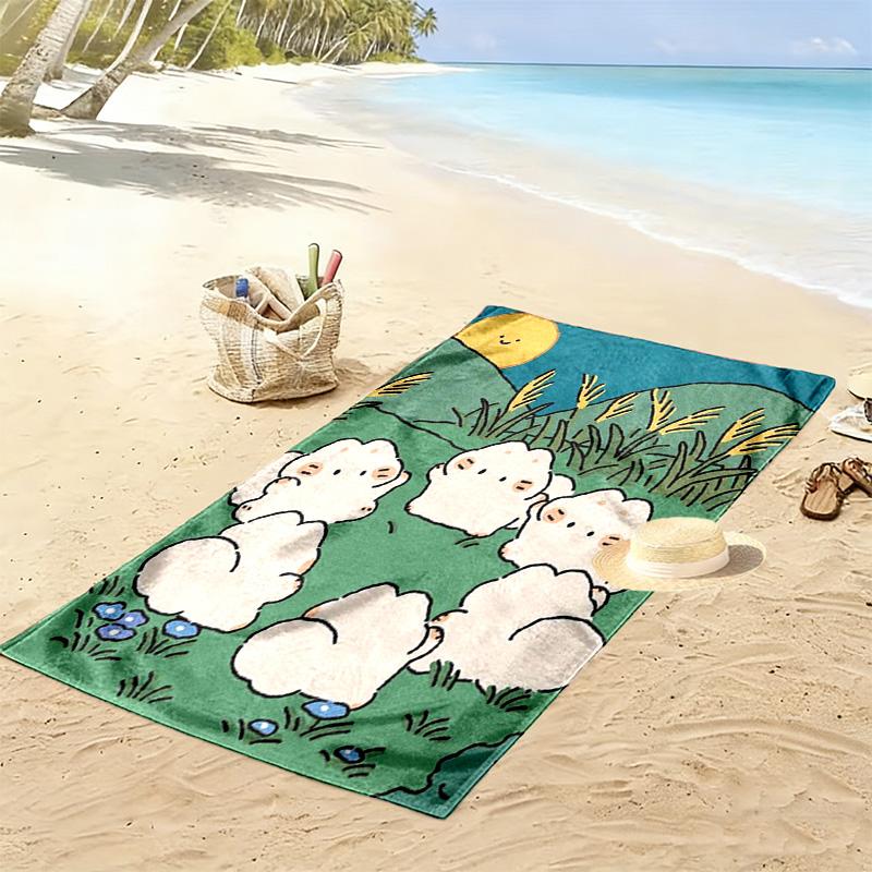 Cute Cartoon Cat Party Print 2D Flat Print Beach Towel, Large Soft Quick Dry Towel for Beach Camping SwimmingZSTJ0915270