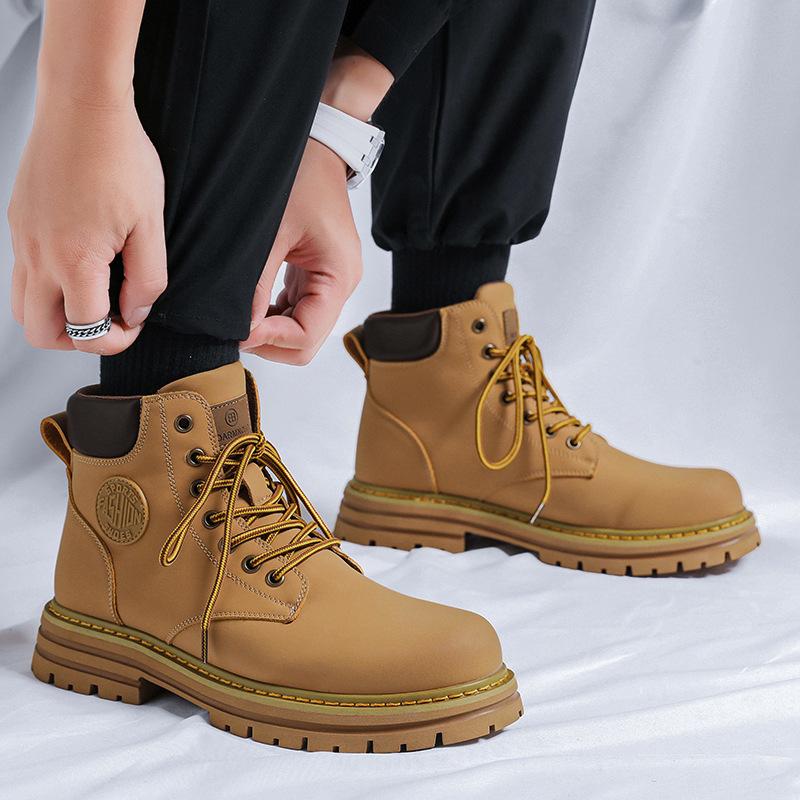 Пара резиновых ботинок для пары не отстой, бархатные ботинки с тиснением, универсальные мужские ботинки Мартина на толстой подошве, увеличивающие рост 6519-A