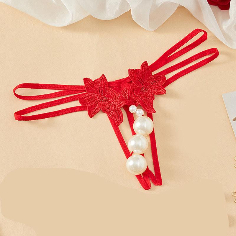 Плюс Сайз Открытые Промежность Жемчужные Стринги со Съемными Массажными Бусинами