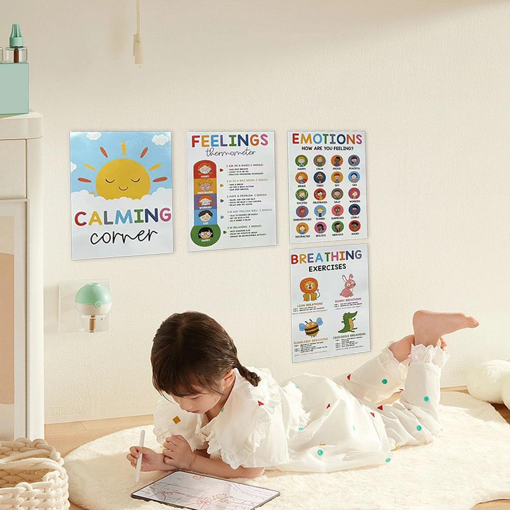 12 Calming Corner Classroom Posters Feelings Wheel Poster Calm Down Corner Mental Health Poster for Classroom Wall Decoration