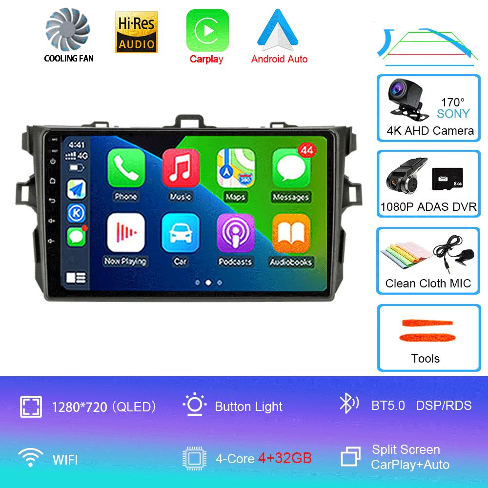 Android 14 Carplay 2din Car Radio For Toyota Corolla E140/150 2007 - 2013 4G GPS Multimedia video Player Stereo WIFI+4G