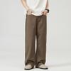 Men Pants Solid Color Straight Wide Leg Retro Style Pants with Pockets Zippered