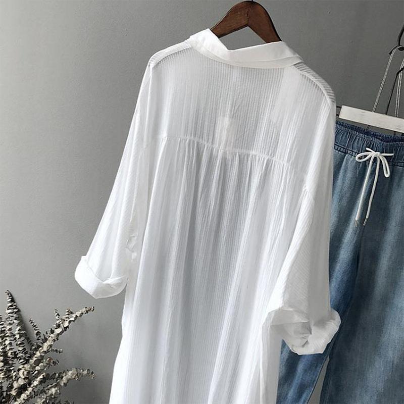 Женская белая блузка солнцезащитная одежда летняя рубашка средней длины повседневный топ свободный кардиган тонкое пальто новая мода