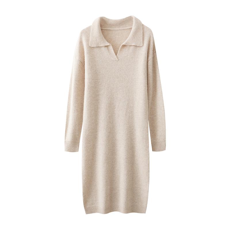 Женское платье-свитер 100% шерсть MODERN NEW SAGA V-образный вырез трикотажный длинный пуловер воротник поло зимние джемперы шерстяное длинное платье женское