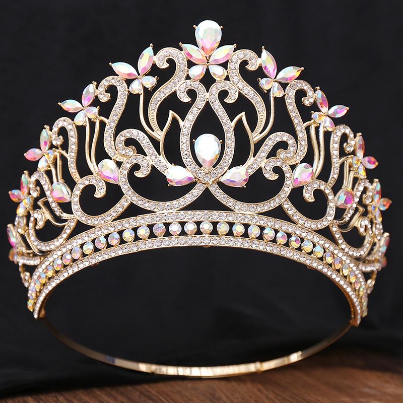 8 Colors Queen Round Crown High Tiaras and Crowns for Women Bridal Wedding Hair Jewelry Party Birthday Bride Headdress Pageant