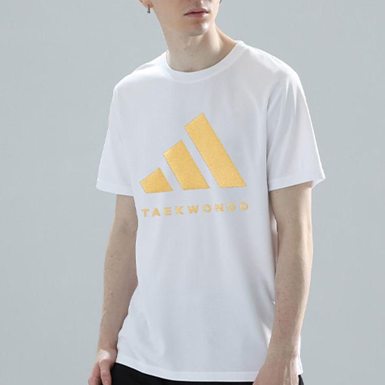 Adidas Logo Print Casual Crew Neck T-Shirt Unisex Tops White Gold ADICLTS24TKP-WG