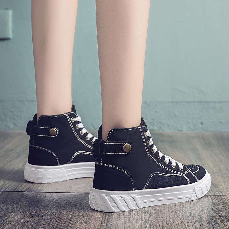 Women Canvas Shoes High Top Flat Shoes for Woman Black Sneakers Vulcanize Shoes Canvas Sneakers Platform Casual Skateboard Shoe