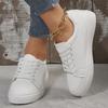 2025 Autumn Women's Lace-up Leather Panel Sneakers - Large Size White & Black Casual Shoes for Students