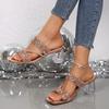 Модные блестящие женские сандалии на платформе Лето 2025 Хрустальные туфли на высоком каблуке Вечерняя обувь Женские удобные сандалии на толстом каблуке Sandalias Mujer