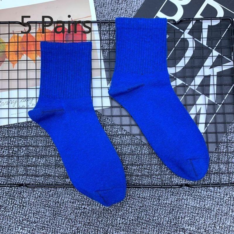 5 Pairs of Tide Solid Colour College Style Sports Mid-calf Cotton Socks Men and Women Couples Short Socks
