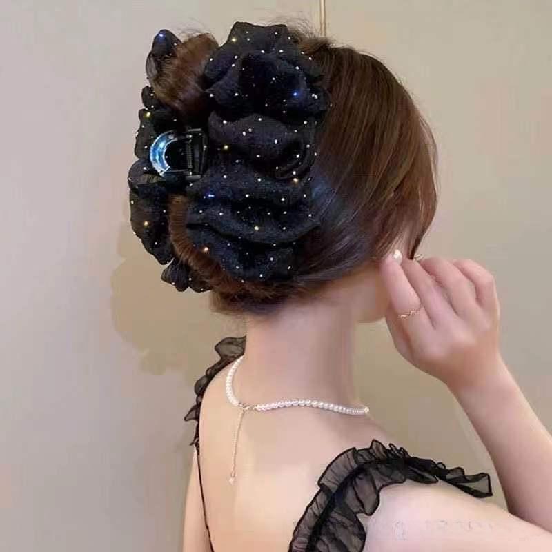 Large Feather Bow Mesh Hair Clip for Volume
