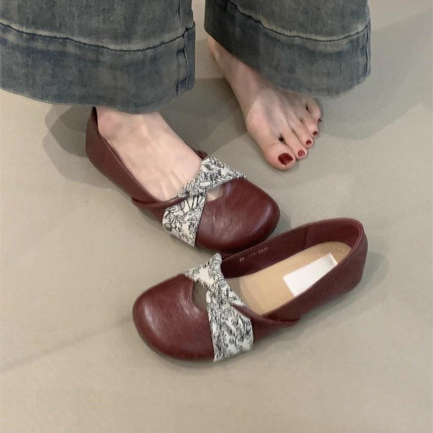 Vintage French Women Mary Jane Shoes Spring Round Toe Shallow Mouth Soft Sole Ballet Flats Elegant Casual Footwear
