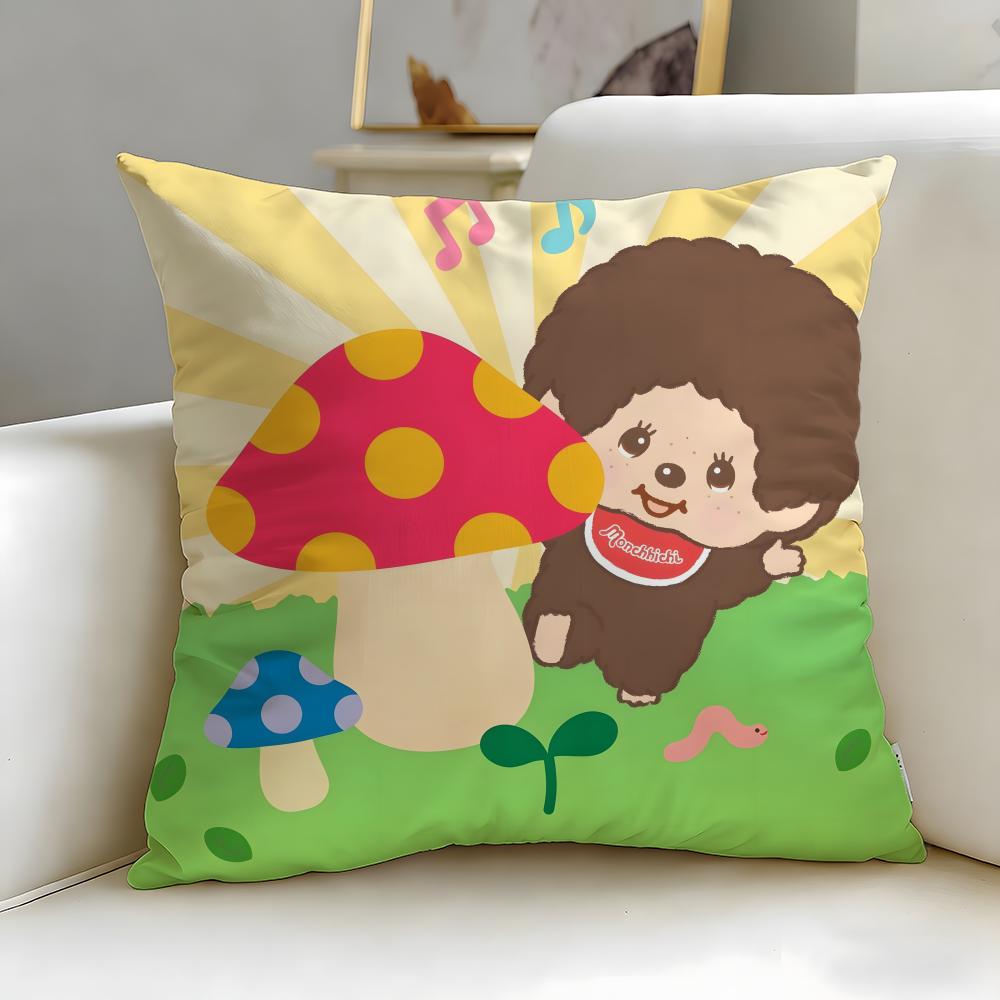 classic toy brand Monchhichi Cushion Cover Soft EasyWash Pillow Case Versatile for Couch Bed Travel and Office