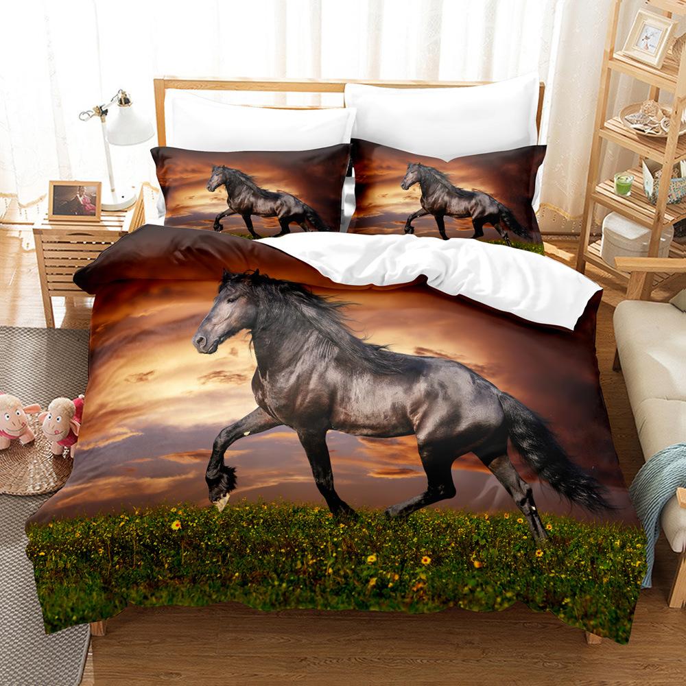 Running White Horse Bedding Set 3D Print Polyester Duvet Cover Single Twin Queen King Size for Home Decoration Birthday Gift