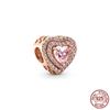 Шарм из розового золота 925 пробы с сердцем из бисера, подарок, подходит для милого модного браслета, ожерелье, ювелирные изделия для женщин