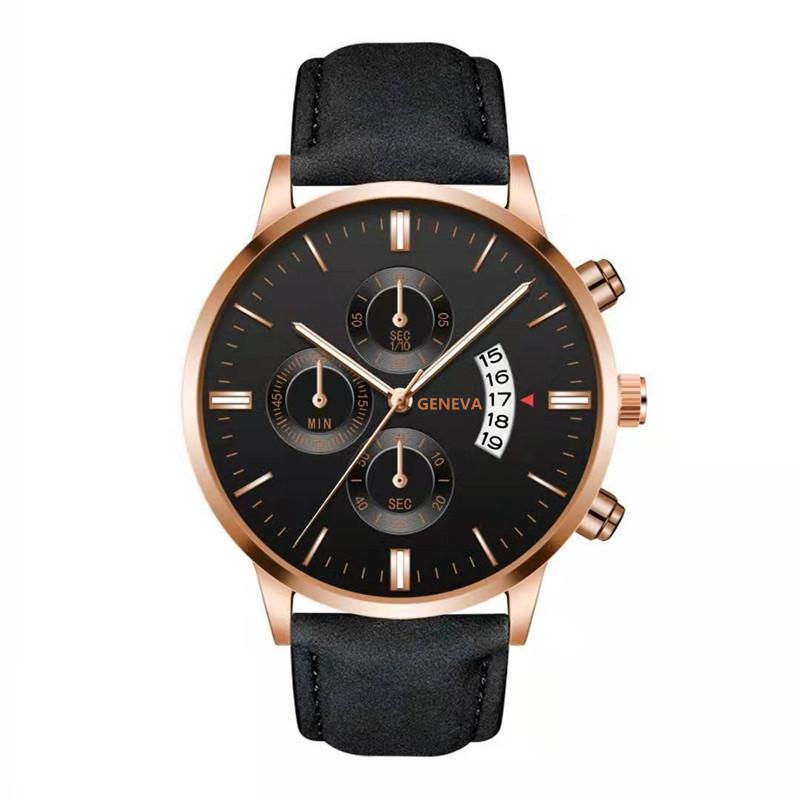 Men'S Fake Three-Eye Belt Calendar Casual Fashion Business Quartz Belt Watch One Piece Delivery