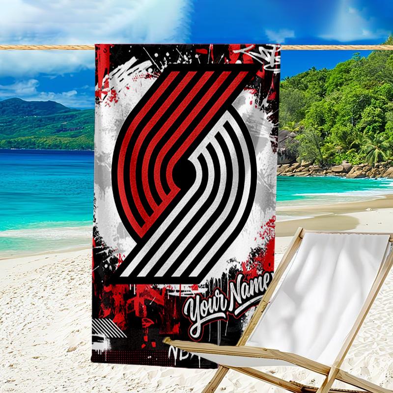 Custom Name Beach Towel Trail Blazers Logo Beach Towel, Soft Microfiber, Gift for Her/Him, Birthday, for Pool, Beach, Travel, Fan gifts