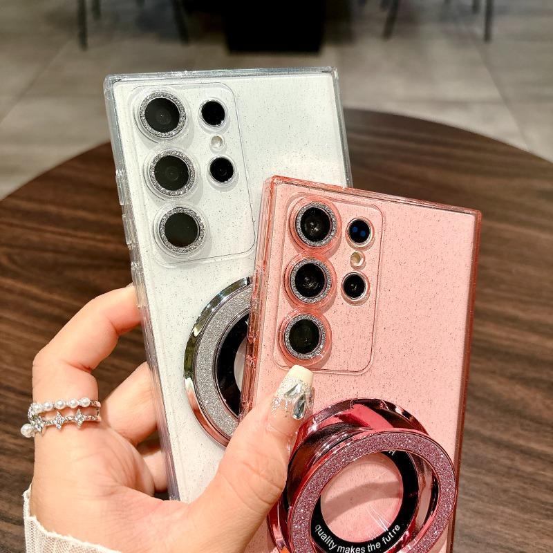 Soft TPU Glitter Silicone Case for Samsung Galaxy S24 Ultra S22 23 Plus S21 FE S20 Note 20 Ultra Ring Magnetic Stand Holder Back Cover