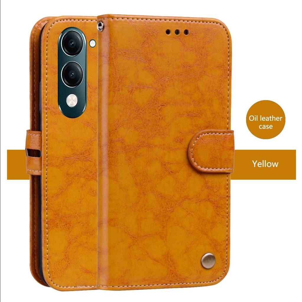 Винтажный чехол-бумажник с текстурой Crazy Horse из ПУ кожи для Vivo Y29t 5G,Y29s 5G,Y04,Y04s, с держателем для карт, подставкой, противоударный защитный чехол