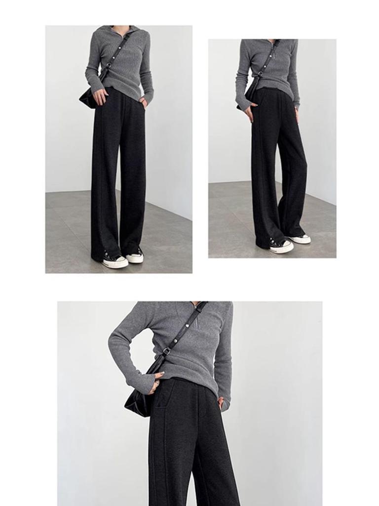 Women's Herringbone Fleece-Lined Wide-Leg Split Pants - Autumn/Winter 2025 Collection.