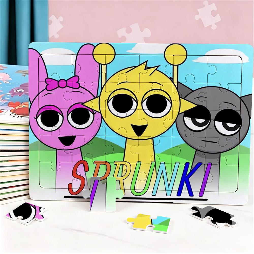 30pcs Sprunkis Multi-Character Themed Jigsaw Puzzle Family Birthday Party Puzzle Educational Learning Toys Gift for Birthdays