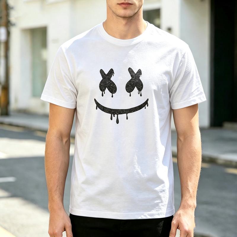Футболка с принтом Grunge Smile Face Мягкий хлопковый топ с коротким рукавом для унисекса Дерзкий стритвир Повседневная городская мода
