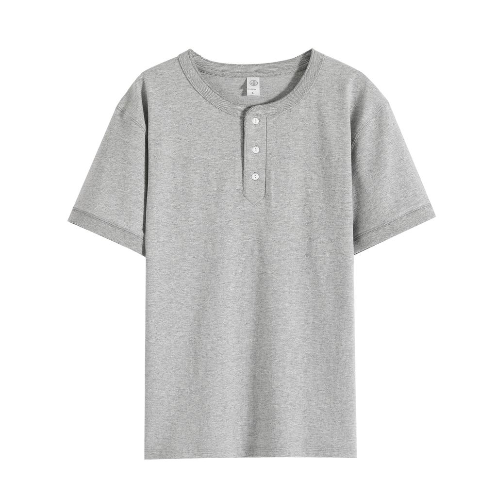 Мужская футболка хенли с коротким рукавом, тяжелая, на каждый день