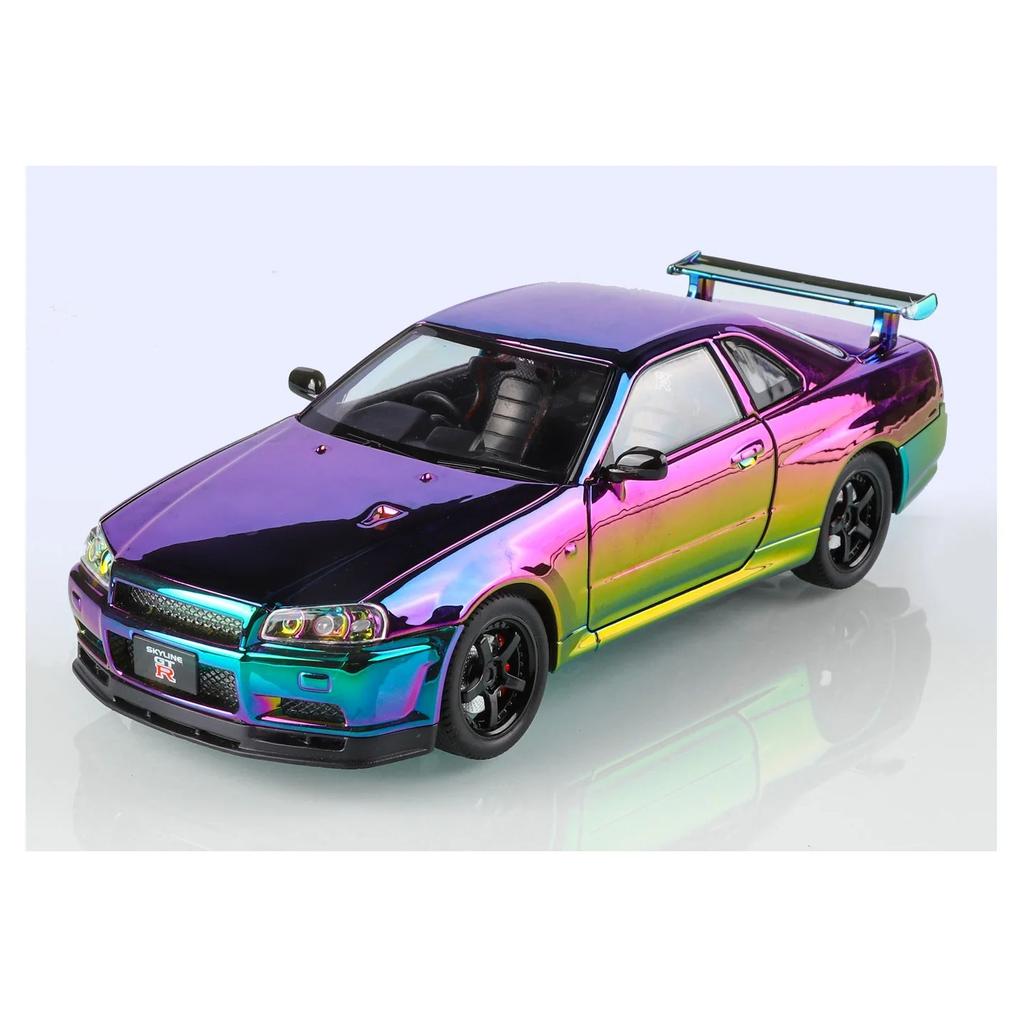 1/24 Nissan Хромированный GT-R GTR R34 Сплав Спортивный Автомобиль Модель Литье под Давлением Металл Трек Гонки Автомобили Модель Звук Свет Детские Игрушки Подарок