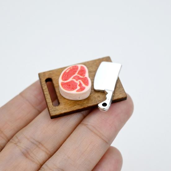 Realistic Miniature Food Prep 3Pcs/Set Mini Steak Cutting Board, Tiny Board Cleaver Steak, Doll Mansion Kitchen Decor Accessories, Miniatures