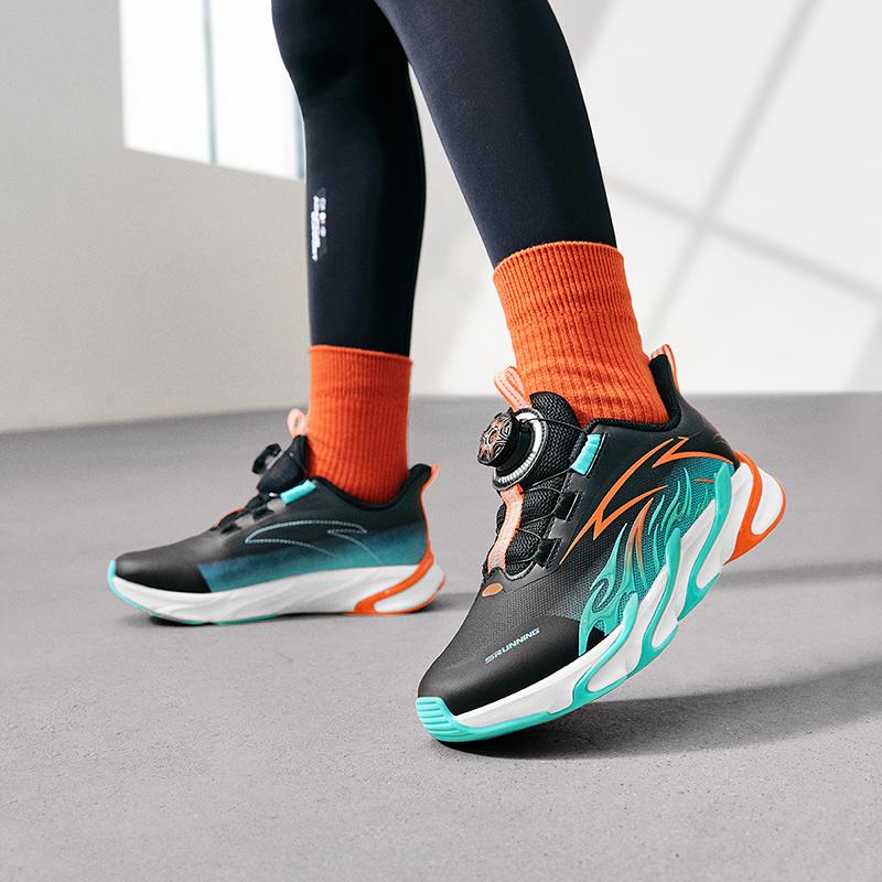 Anta Kids Synthetic Leather Comfortable Physical Test Lightweight Shock Absorption Low Top Running Shoes Kids Running Shoes Black Green A12435524N-1