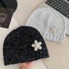 Vintage Beanie Hat Bowknot Woven Cap Fashion Sequin Knitted Hat  Autumn