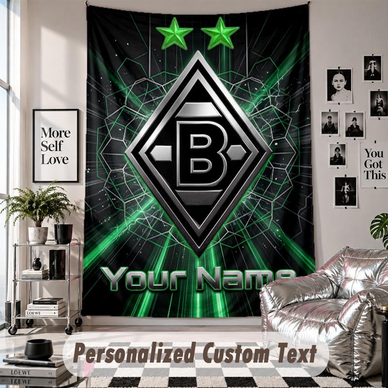 Wall Hanging Tapestry With Custom Name & Text, Borussia Mönchengladbach Decorative Tapestry For Bedroom