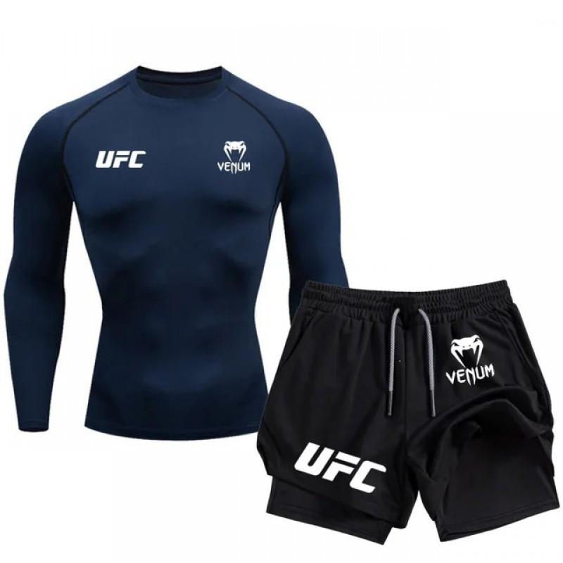 Mens Long Sleeve Athletic Set With Shorts - Milk Silk Fabric Gym Workout Outfit Running Training
